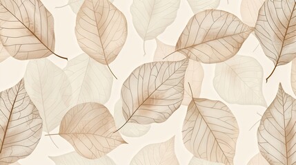 Obraz premium An elegant leaf pattern with detailed, hand-drawn leaves arranged in a repeating pattern.