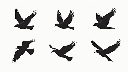 Obraz premium Collection of Black Silhouettes of Flying Birds Illustration for Design Projects and Nature Themes