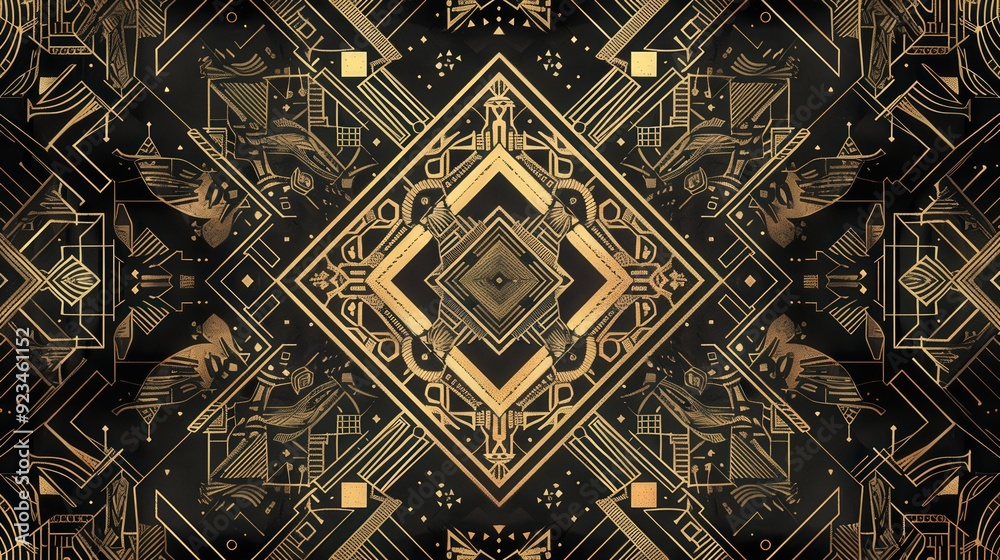 Poster an intricate business pattern with geometric shapes and lines arranged in a repeating design.