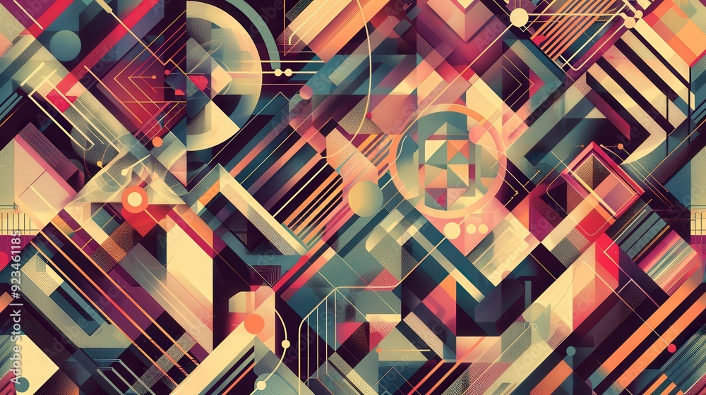 Poster an intricate business pattern with geometric shapes and lines arranged in a repeating design.