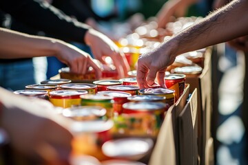 Volunteers Contributing Canned Food Donations to a Nonprofit Organization