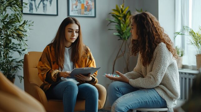 Professional Psychotherapist Help Young Woman with Addiction