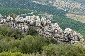 Rock formation in a shrubland in the Eastern Mediterranean natu