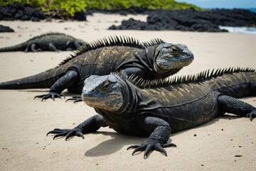Obraz premium Galapagos Marine Iguanas on a beach