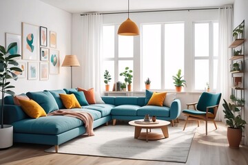 Modern home office in the living room, Convenient, comfortable, nice place to work, Remote work from home, Minimal interior décor design background.