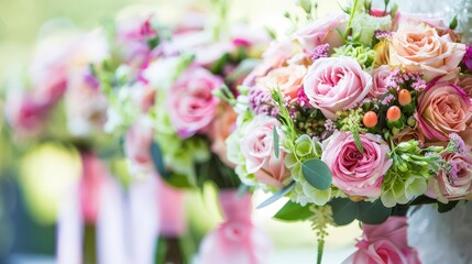 Bouquets of fresh flowers, meticulously arranged, add fragrance and charm to wedding ceremonies.