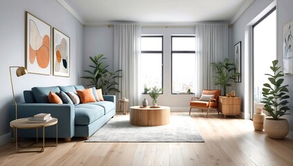 Modern home office in the living room, Convenient, comfortable, nice place to work, Remote work from home, Minimal interior décor design background.