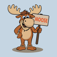  Vector Moose Cartoon, Mascot Holding a Sign Board cartoon illustration