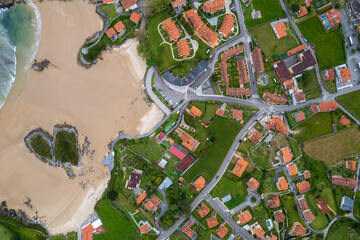 Fototapeta premium Aerial view of Playa de las Cámaras on north of Spain 