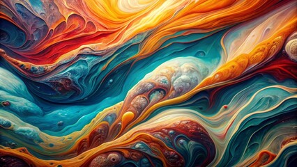 Vibrant, swirling abstract art background featuring decorative acrylic paint that fills the textured pattern of mountain marble, creating a mesmerizing fluid art design.