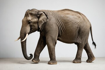 Fototapeta premium Side view of walking Asian Elephant isolated on white background
