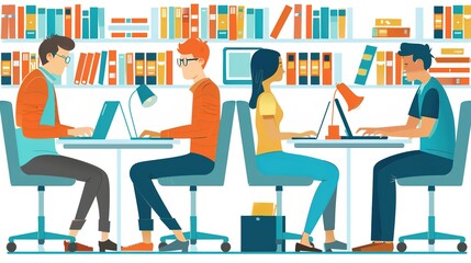 Collaborative Office Environment Showcases Colleagues Engaged in Intense Research and Dynamic Discussion for Their Next Project, Fostering Creativity and Teamwork.