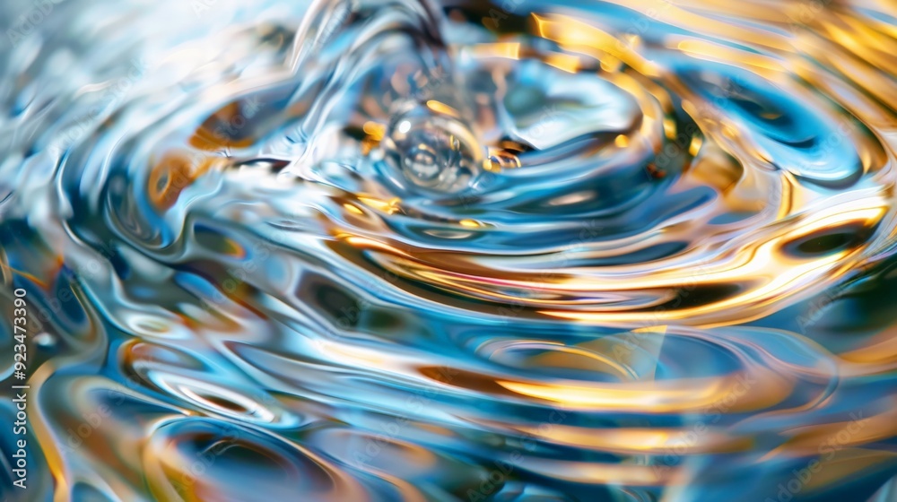 Poster This mesmerizing image showcases hypnotic water ripples with vivid reflections of various colors, perfect for creating an intriguing and captivating visual effect for any project.