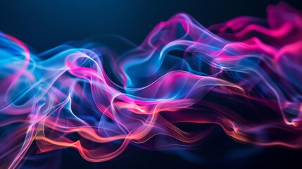 Naklejka premium An image showcasing neon light trails in vibrant blues and pinks, flowing gracefully through a dark background, giving a sense of modernity and energy.