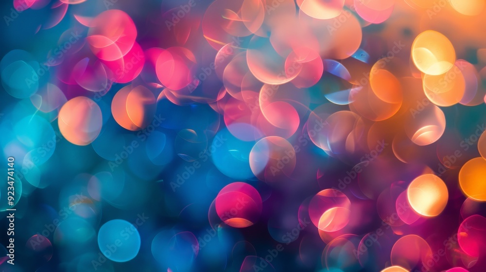 Poster A beautiful image showcasing colorful bokeh lights, creating dreamy and abstract visuals, perfect for backgrounds and evoking a sense of wonder and fantasy.