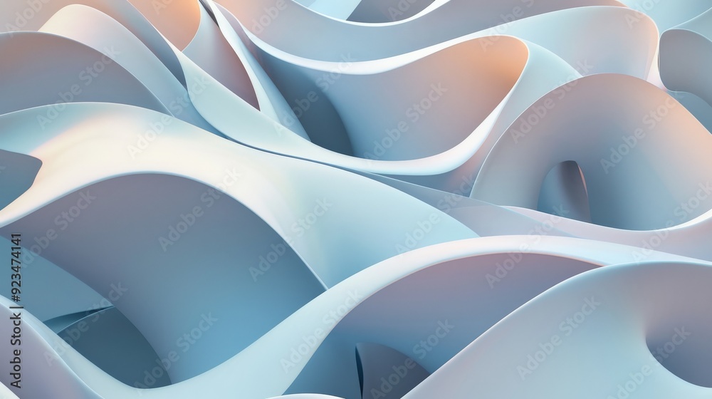 Poster an abstract image depicting soft pastel curves forming a harmonious abstract landscape, featuring sm