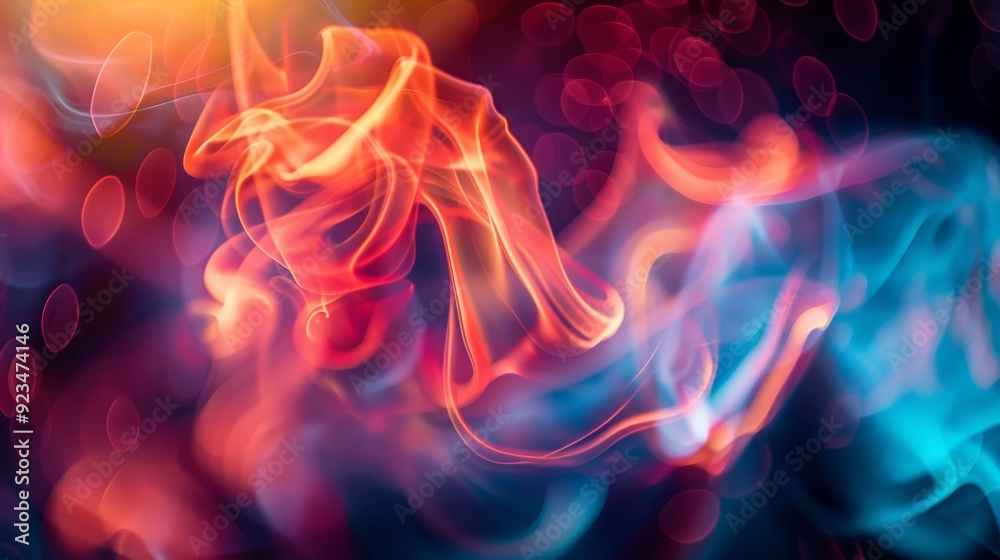 Aufkleber A vibrant and dynamic image featuring abstract colorful smoke and flowing shapes, creating a mesmerizing pattern that evokes energy and movement.