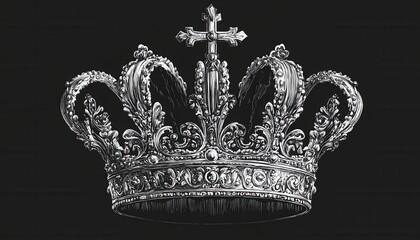 Intricate silver crown with cross detail against a dark background