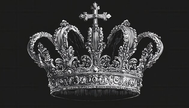 Intricate silver crown with cross detail against a dark background