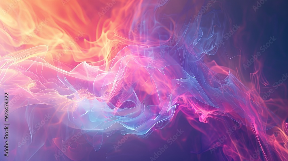 Poster Smoke-like abstract shapes blend warm and cool tones, creating a dynamic and stirring visual impact that evokes a sense of mystery and fluidity.