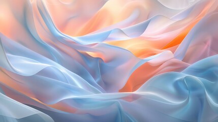 Obraz premium A soothing digital artwork depicting soft pastel-colored fabric-like folds creating gentle waves in shades of orange, pink and blue, evoking calmness and tranquility in abstract form.