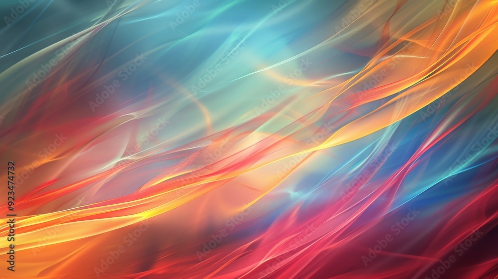 Poster an image with flowing streaks of vibrant colors, including red, blue, and yellow, forming a dynamic 