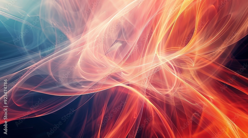 Poster an energetic, fiery abstract composition showcasing fluid, vibrant swirls of color that convey a sen