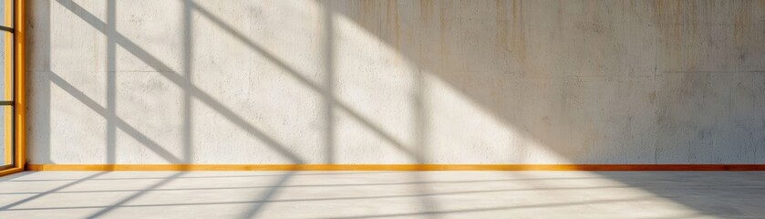 Fototapeta premium Bright interior with shadows creating patterns on the wall, showcasing modern design and natural light effects.