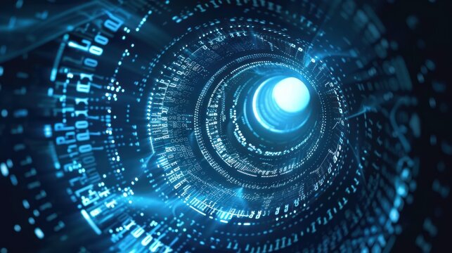 Abstract Digital Tunnel with Blue Light