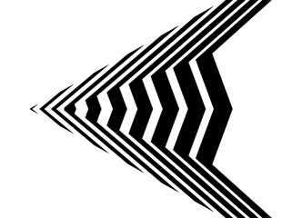 Striped vector arrow made of black lines on a white background. Modern design element. Sports pattern on car body, toy, navigation.. Pointer. Vector background