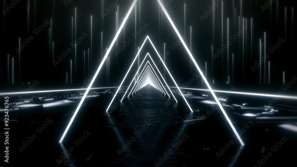 Canvas Prints neon reflection vj universal background loop. travel passing neon nebula on light bridge with reflec