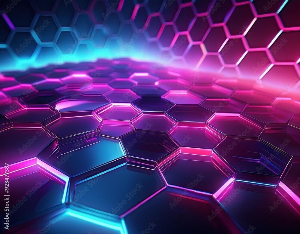Canvas Prints abstract glowing hexagonal pattern with pink and blue lights.