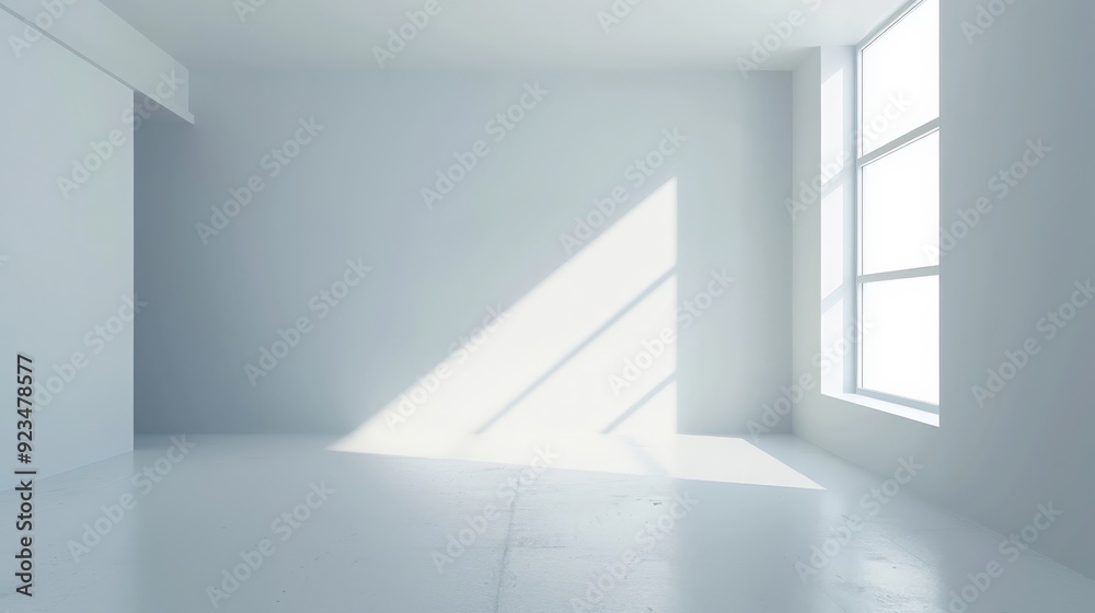 Leinwandbilder spacious empty white room with a large window casting a sunlight streak across the floor, creating a