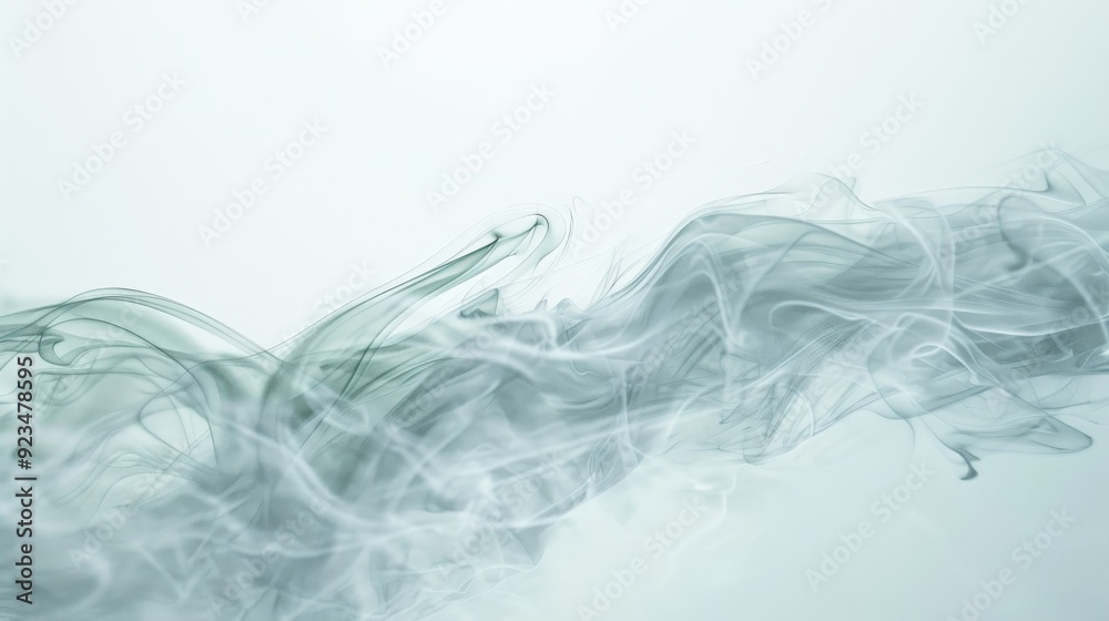 Poster Abstract swirl of light green and gray smooth smokey lines creating a fluid, dynamic and ethereal artistic impression against a light background.