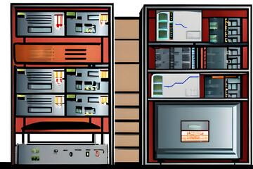 Network Infrastructure: Server, Laptops, and Connected Devices,Business, technology and finance trends,Abstract technology background with icons