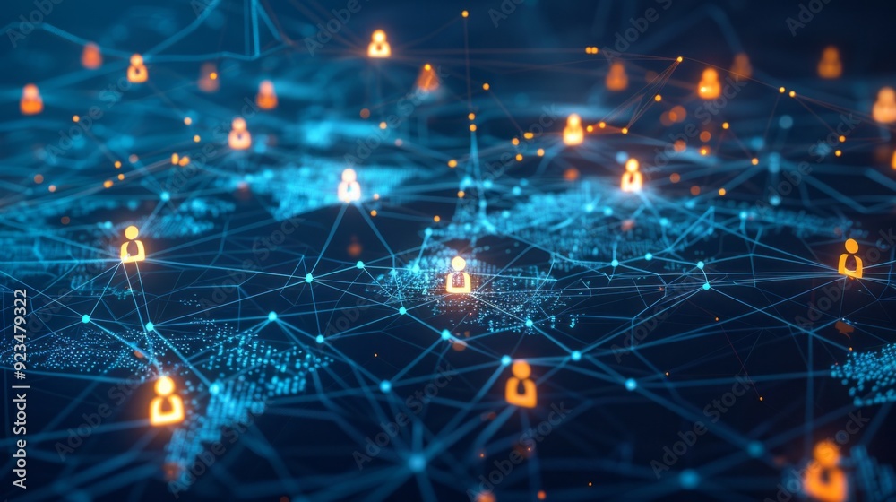 Aufkleber A web of glowing connections showcases people linked globally through technology, emphasizing the power of digital communication