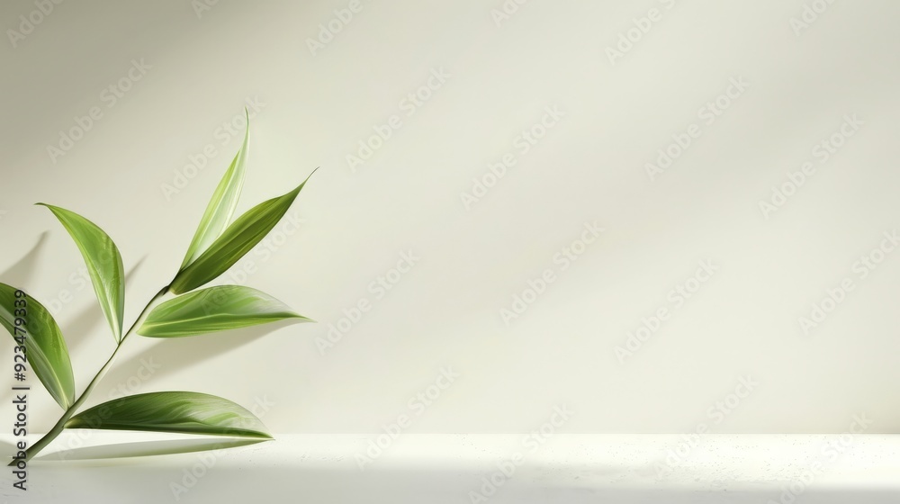 Aufkleber this image features a minimalist branch adorned with green leaves, gracefully positioned against a p