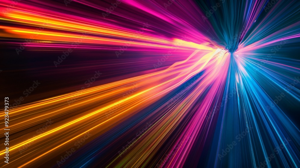 Aufkleber a captivating display of vibrant neon light streaks racing through a dark background, creating a dyn