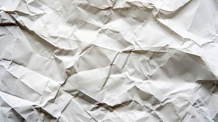 Obraz premium This image presents a close-up view of a crumpled and wrinkled piece of white paper, emphasizing the textures and creases, giving a tactile and artistic appeal.