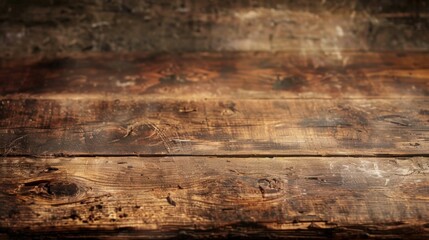 Obraz premium This image showcases an aged wooden table surface, featuring rich textures and intricate grains, capturing a sense of history and rustic charm with its weathered appearance.