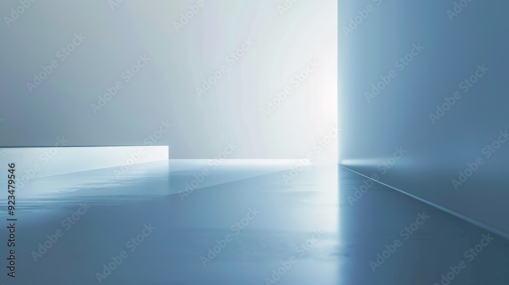 Poster This image captures minimalistic modern architecture with a strong emphasis on light and shadow, showcasing the elegant simplicity and clean lines of the contemporary design.