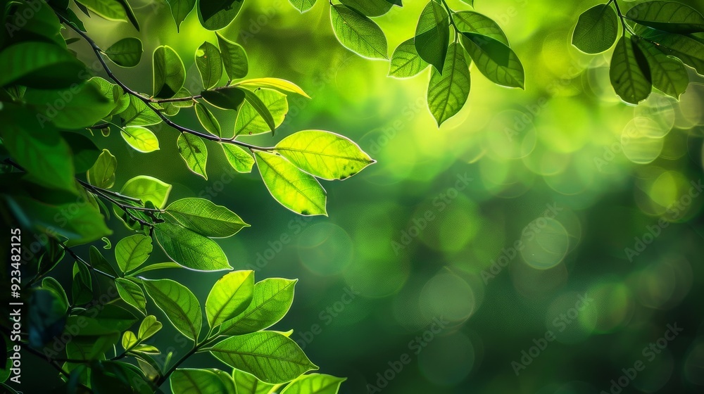 Aufkleber A serene scene of dark green leaves with dappled sunlight filtering through from above, creating intricate light patterns and a calm, inviting atmosphere in nature.