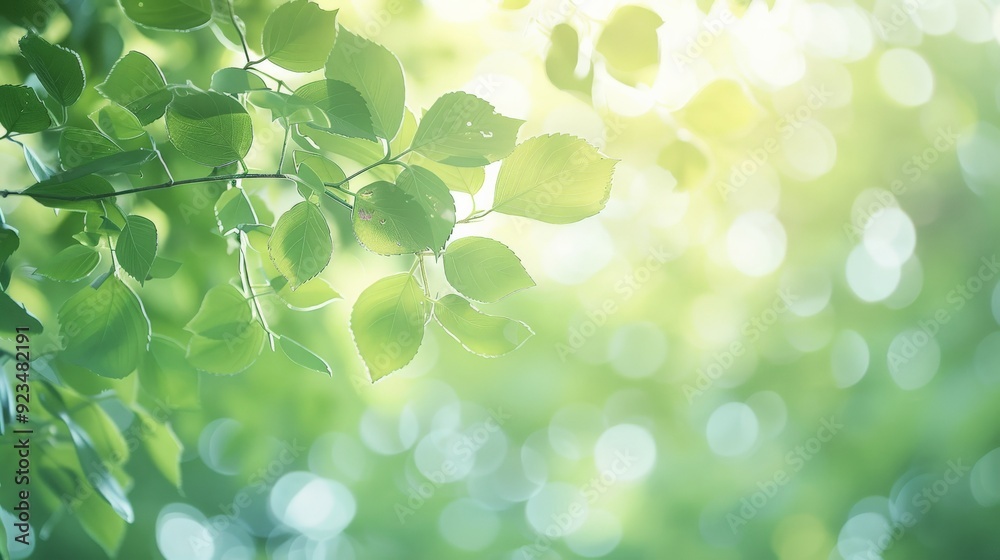 Aufkleber the soft green leaves in the image are gently illuminated by the warm hues of the morning light, pro