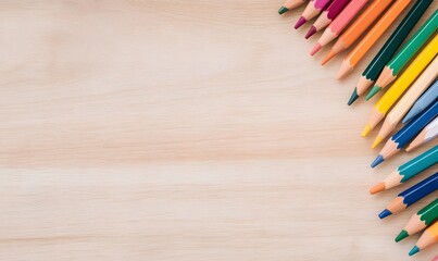 Obraz premium Simple children's text space with colored pencils of various colors, Generative AI