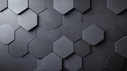 Fototapeta premium Hexagon tiles in monochrome, varying grey tones, minimalistic and sleek, smooth texture, clean and modern design