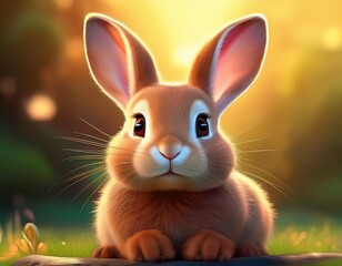 Fototapeta premium Adorable Brown Bunny Rabbit with Big Ears.