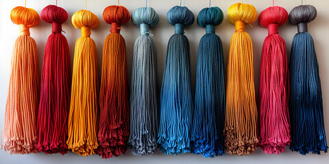 a group of tassels of different colors