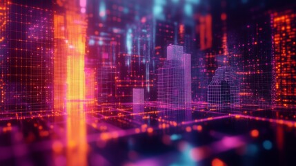 Naklejka premium Cyber Cityscape: A Neon Digital Metropolis