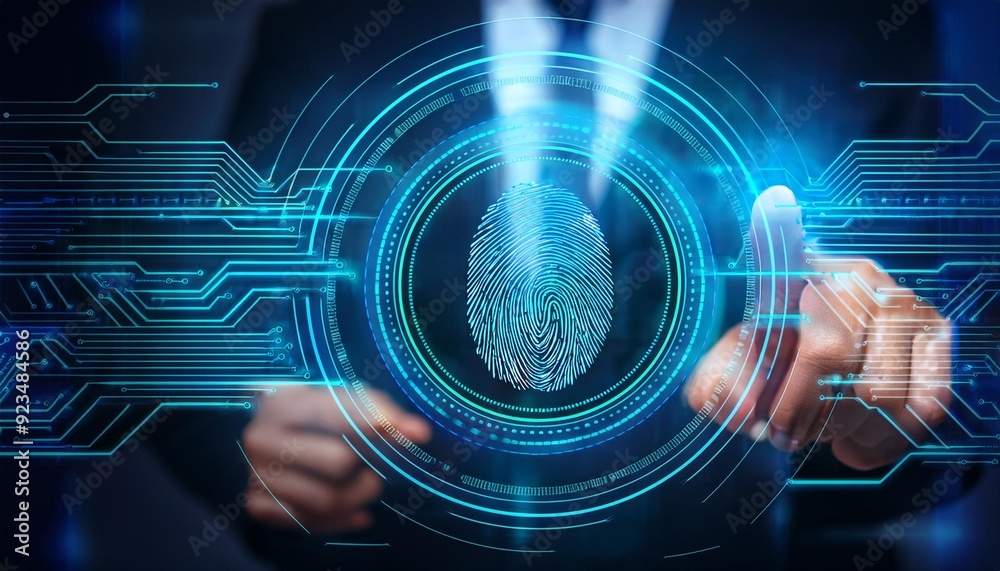 Wall mural fingerprint scan on a futuristic interface.