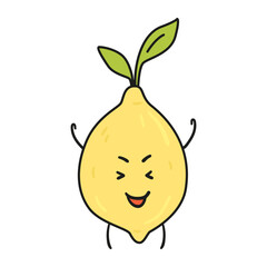 Funny lemon doodle kawaii character illustration with outline isolated on white.